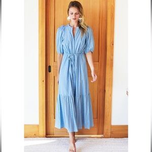 India collection by Emerson fry Lucy Dress Powder Blue Gold Dot Lurex sz L